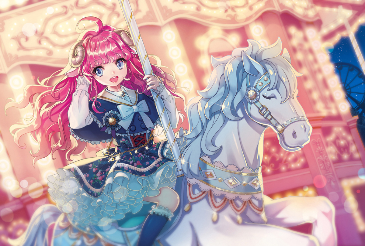 blue_eyes, bow, cape, dress, horns, kneehighs, lolita_fashion, long_hair, original, pink_hair, sheepgirl, shuen