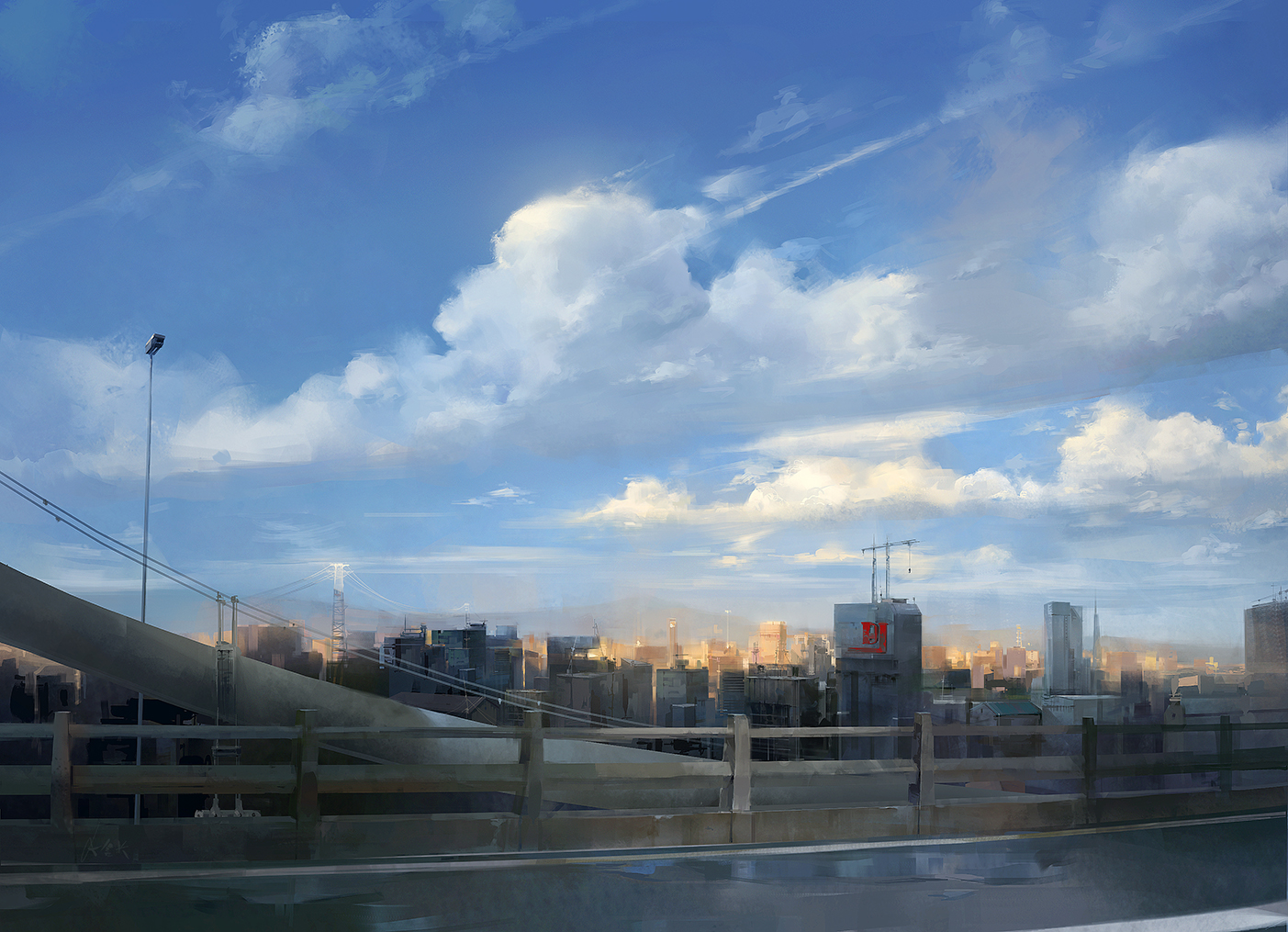 a-shacho, building, city, clouds, original, scenic, sky