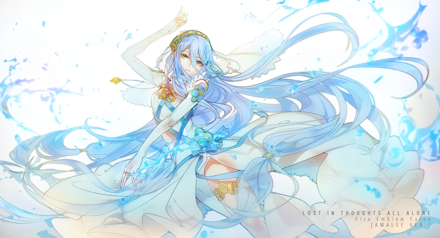 aqua_(fire_emblem_fates), blue_hair, dress, fire_emblem, fire_emblem_fates, fire_emblem_if, garter, green_eyes, long_hair, lulu_season, necklace, polychromatic, takawashi_nagisa