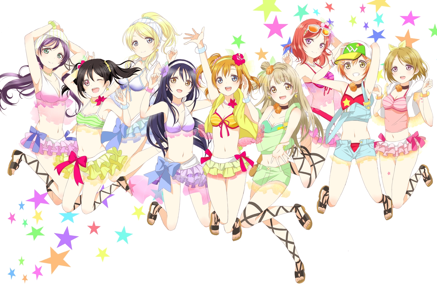 ayase_eri, azuko_(ampenm), bikini, group, hoshizora_rin, koizumi_hanayo, kousaka_honoka, love_live!_school_idol_project, minami_kotori, nishikino_maki, sonoda_umi, swimsuit, toujou_nozomi, yazawa_nico