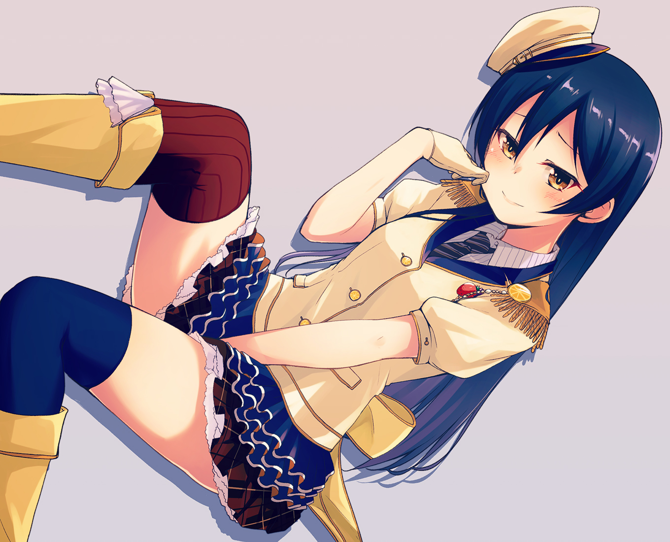 blue_hair, blush, boots, gloves, hat, love_live!_school_idol_project, nanotsuki, skirt