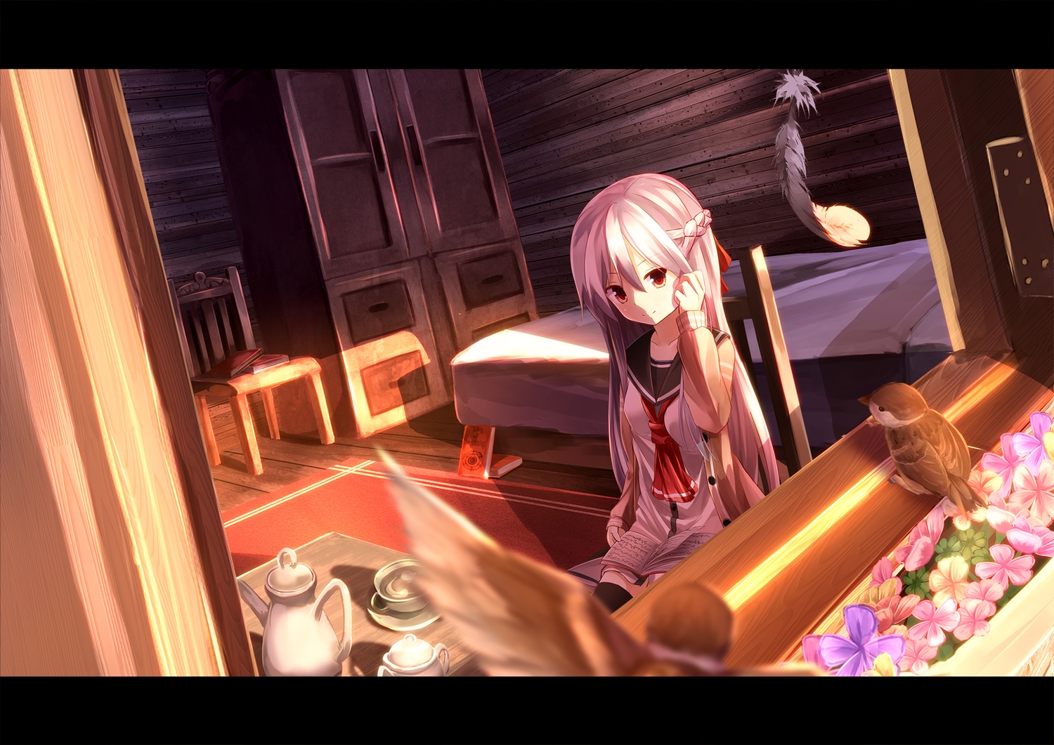 animal, bed, bird, book, drink, feathers, flowers, kagayan1096