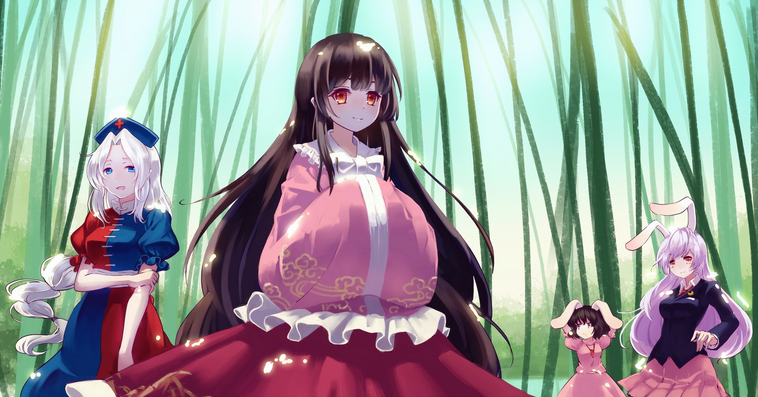 animal_ears, aqua_eyes, bai_banca, braids, brown_hair, bunny_ears, bunnygirl, dress