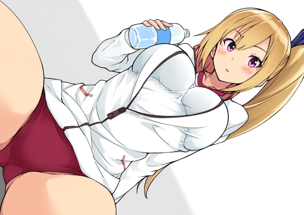 blonde_hair, bloomers, breasts, jam_(jam0601), kawakami_mai, long_hair, musaigen_no_phantom_world, ponytail, purple_eyes