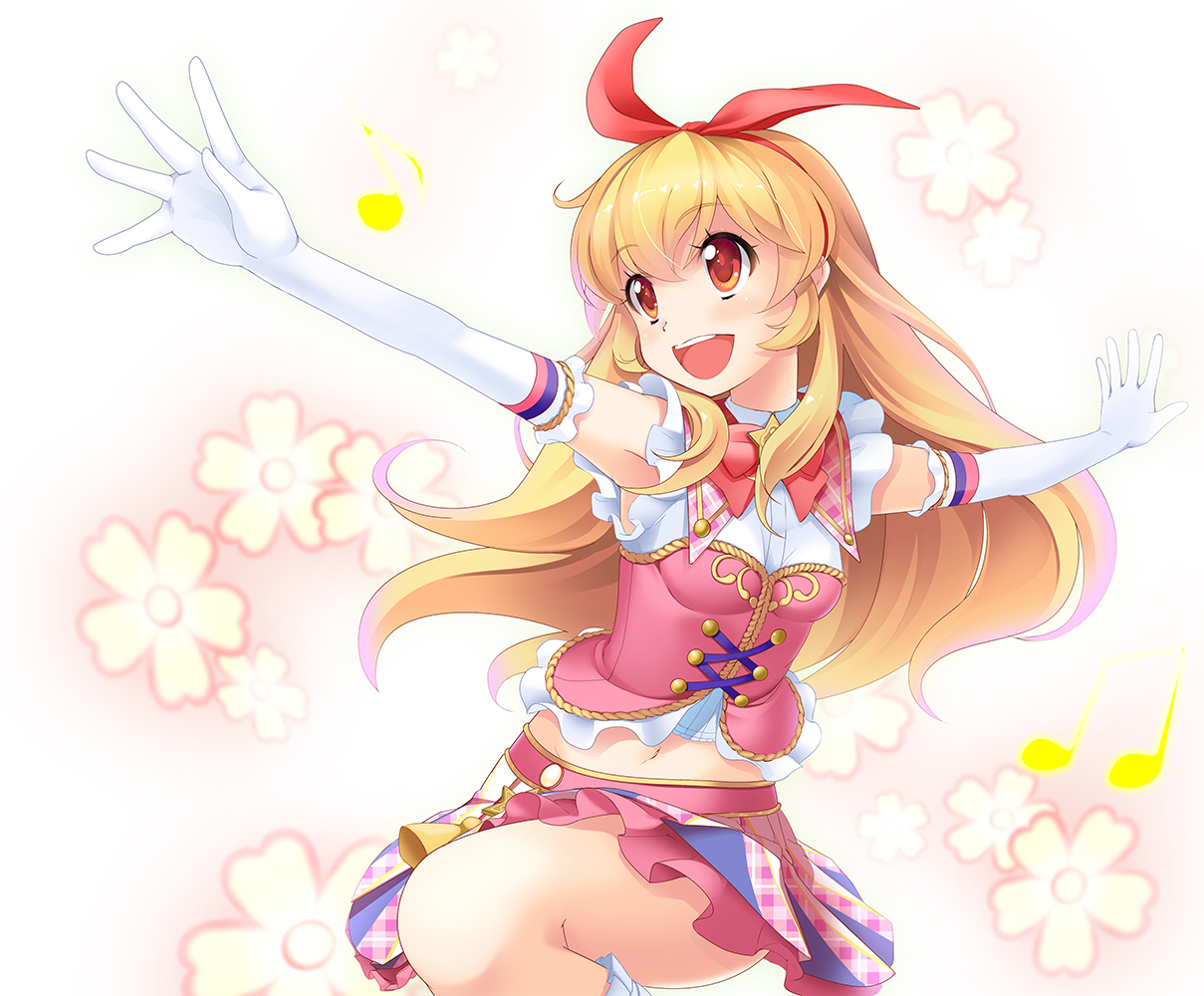 aikatsu!, blonde_hair, bow, elbow_gloves, flowers, gloves, headband, hoshimiya_ichigo