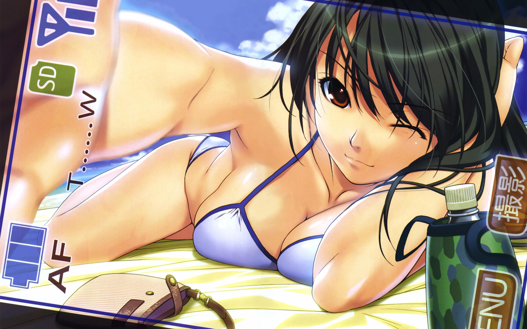 beach, bikini, breasts, camera, cleavage, girls_avenue, ino, swimsuit