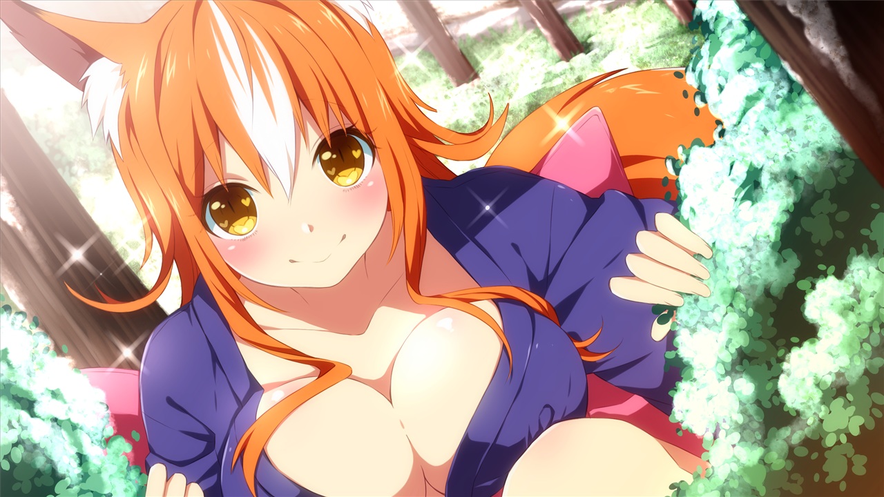 akina_(sakura_santa), animal_ears, blush, foxgirl, game_cg, inma, japanese_clothes, long_hair, sakura_santa, yellow_eyes, yukata