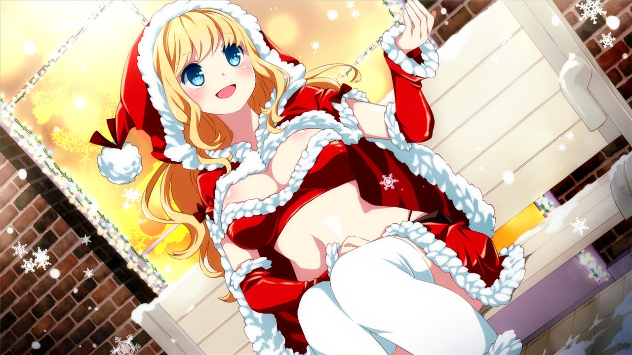 blonde_hair, blue_eyes, christmas, game_cg, hat, inma, long_hair, sakura_santa