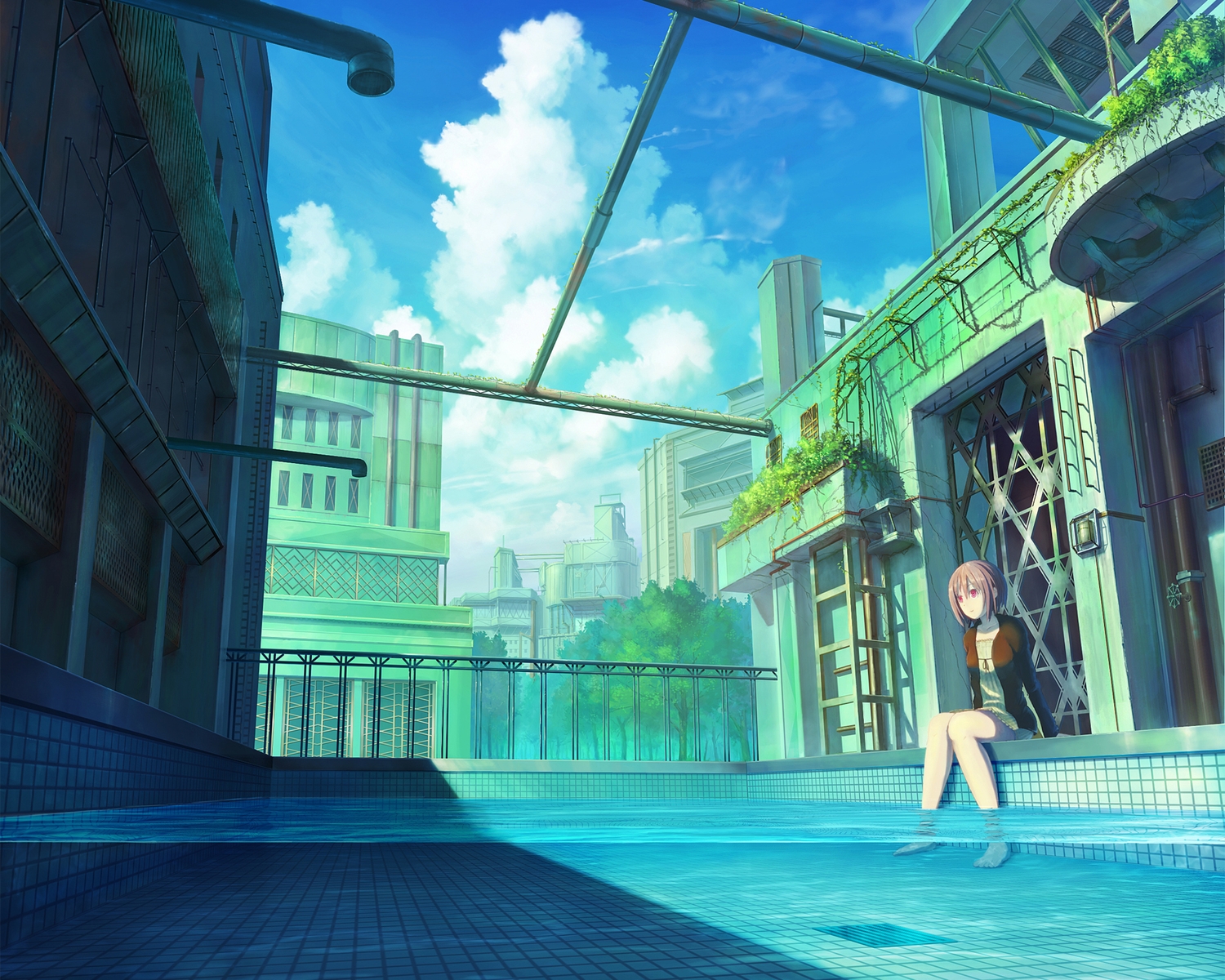 building, city, clouds, cropped, dress, feel_(nasitaki), original, pool