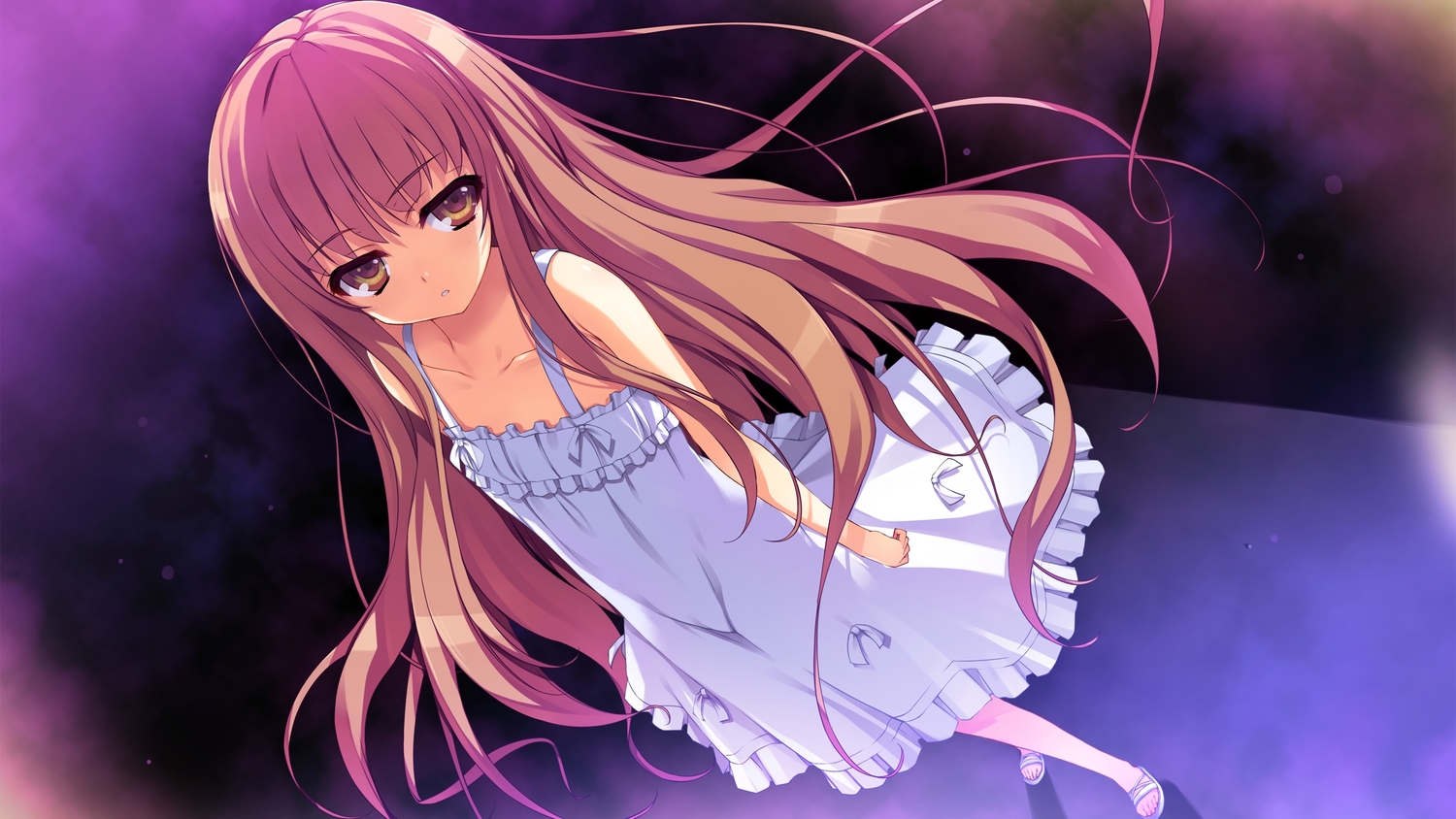 brown_eyes, brown_hair, dress, game_cg, long_hair, reminiscence, summer_dress, tagme_(character)