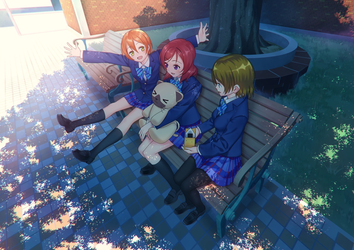 hoshizora_rin, kneehighs, koizumi_hanayo, love_live!_school_idol_project, nagareboshi, nishikino_maki, pantyhose, park