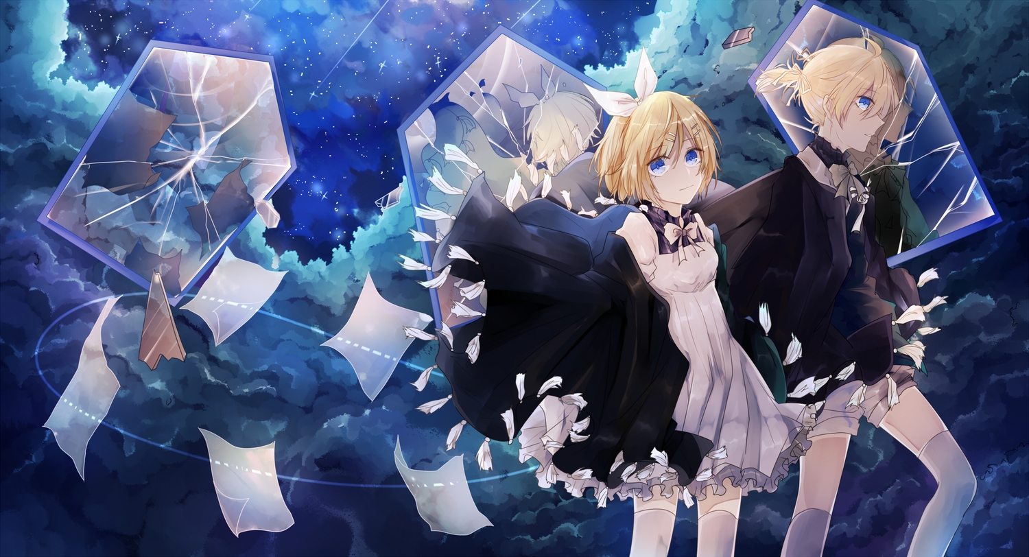 kagamine_len, kagamine_rin, launch, male, mirror, reflection, vocaloid