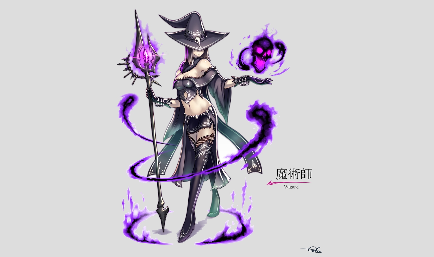 breasts, dark_skin, gia, gray, hat, magic, original, signed