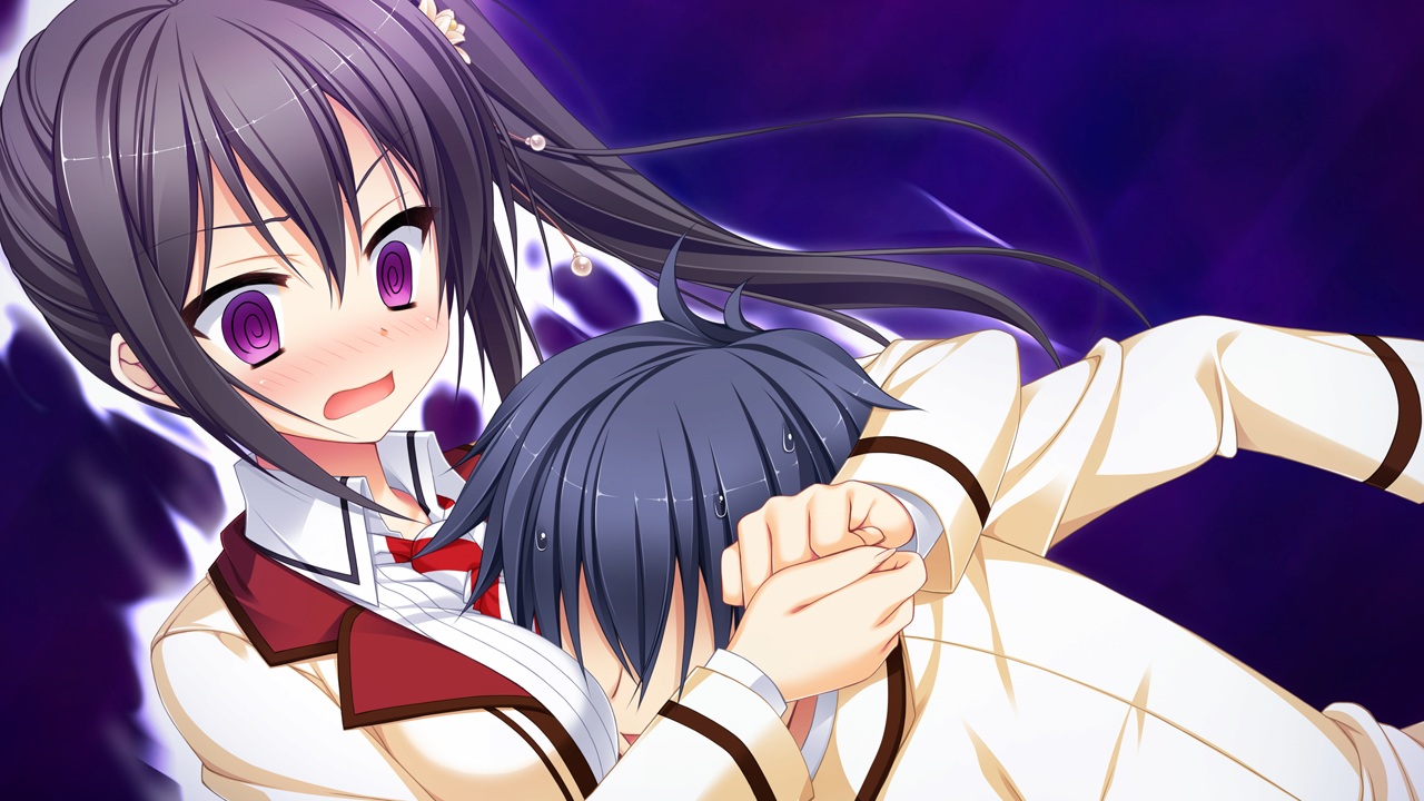 arisue_tsukasa, black_hair, game_cg, hanasaki_work_spring, koutsuki_kanna, male, purple_eyes, saga_planets, school_uniform