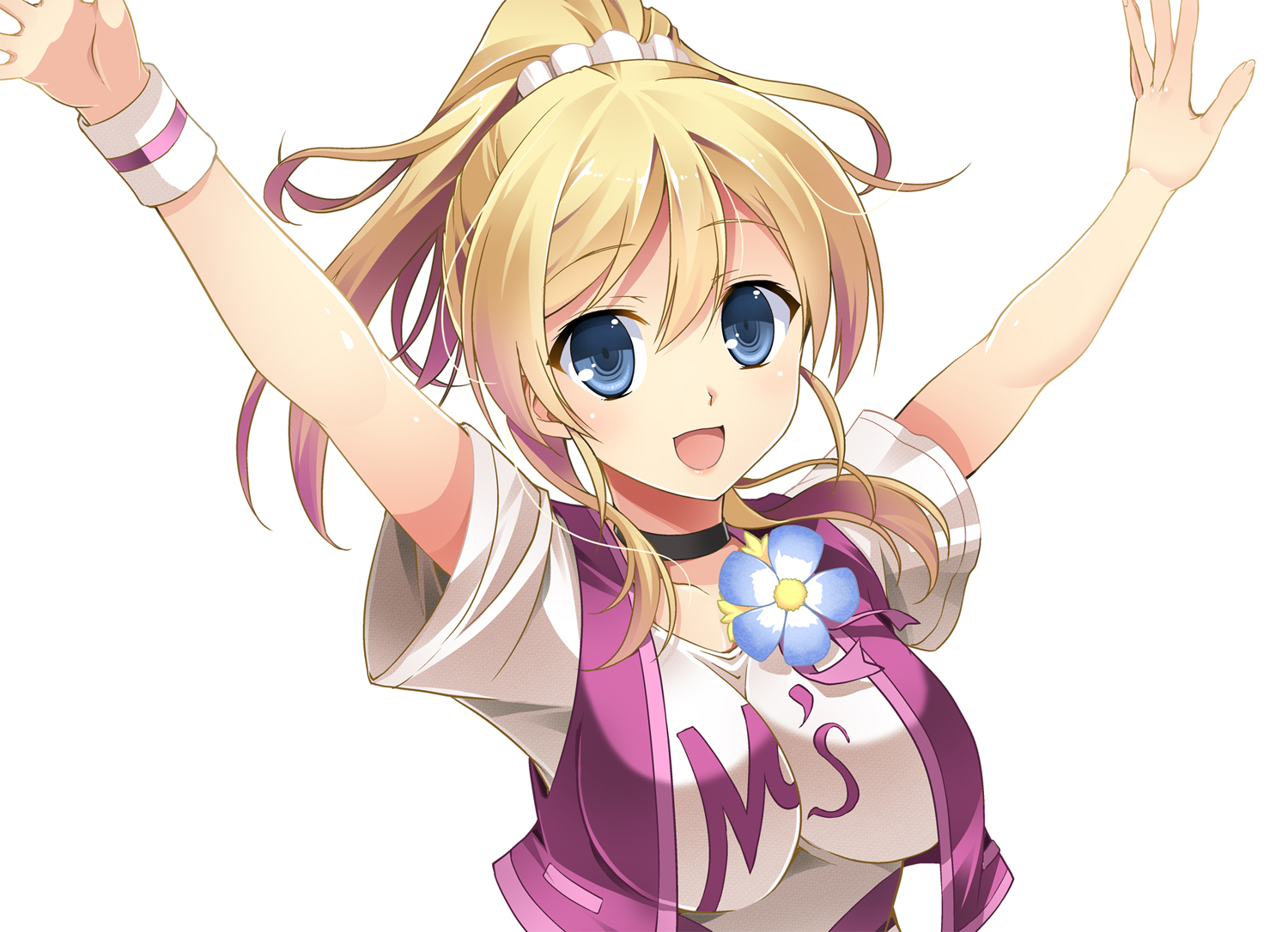 ayase_eri, blonde_hair, blue_eyes, choker, ishigami_kazui, long_hair, love_live!_school_idol_project, ponytail, white, wristwear