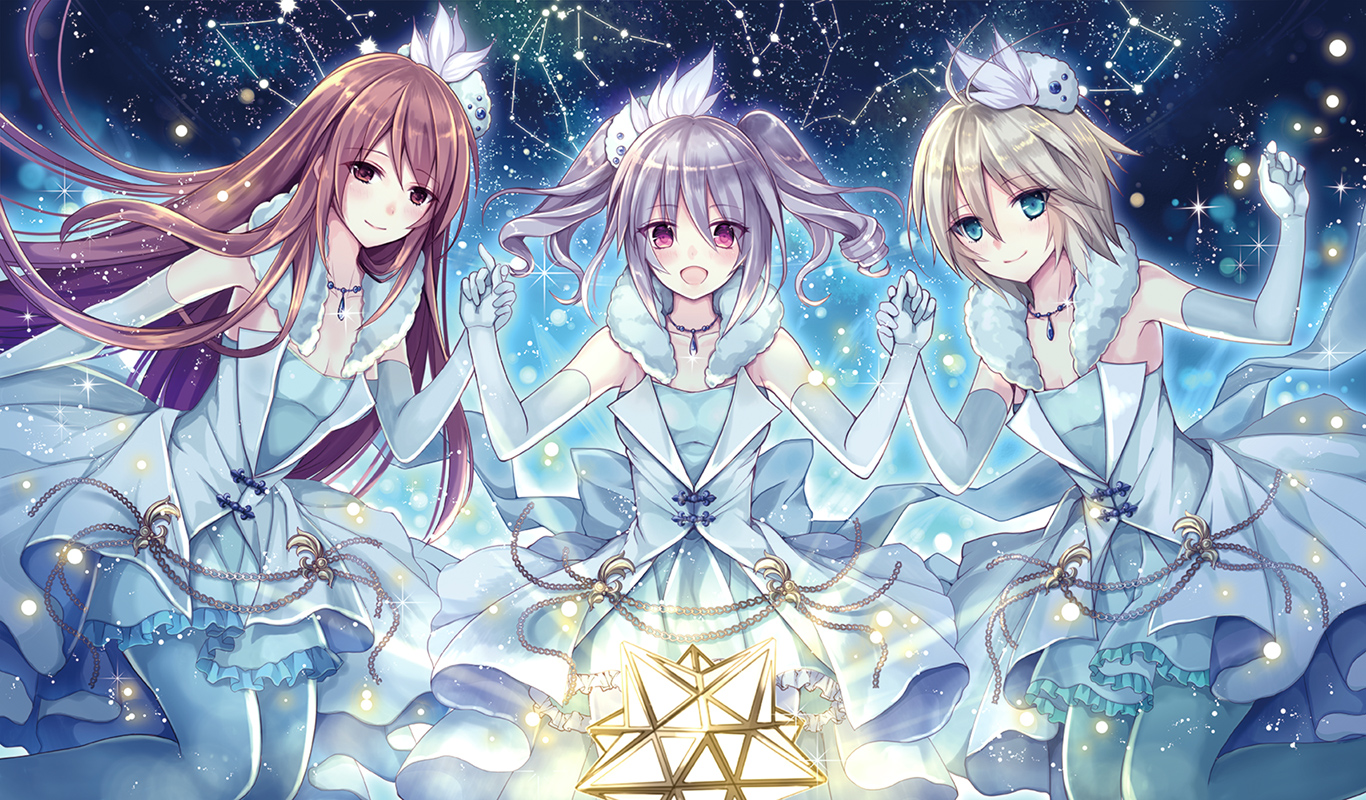 anastasia_(idolmaster), aqua_eyes, blonde_hair, breasts, brown_eyes, brown_hair, cleavage, dress