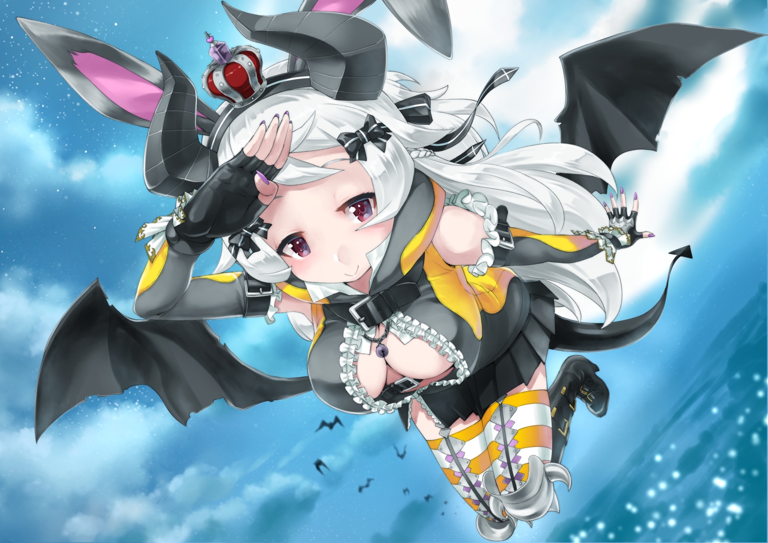 animal_ears, armor, breasts, bunny_ears, cleavage, horns, no_bra, open_shirt