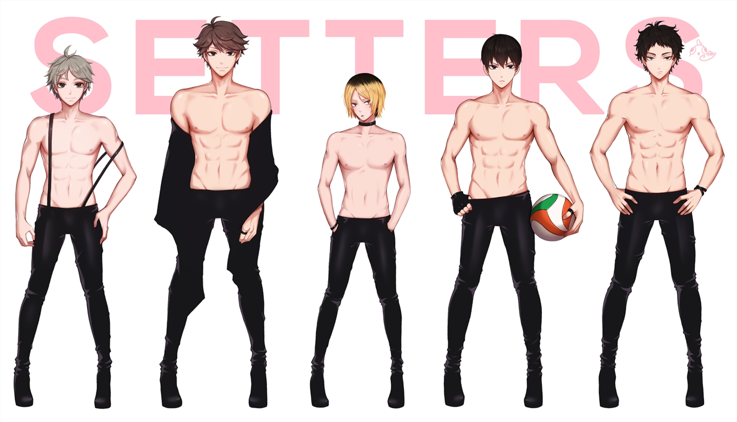 akaashi_keiji, all_male, ankkoyom, ball, group, haikyuu!!, kageyama_tobio, kozume_kenma