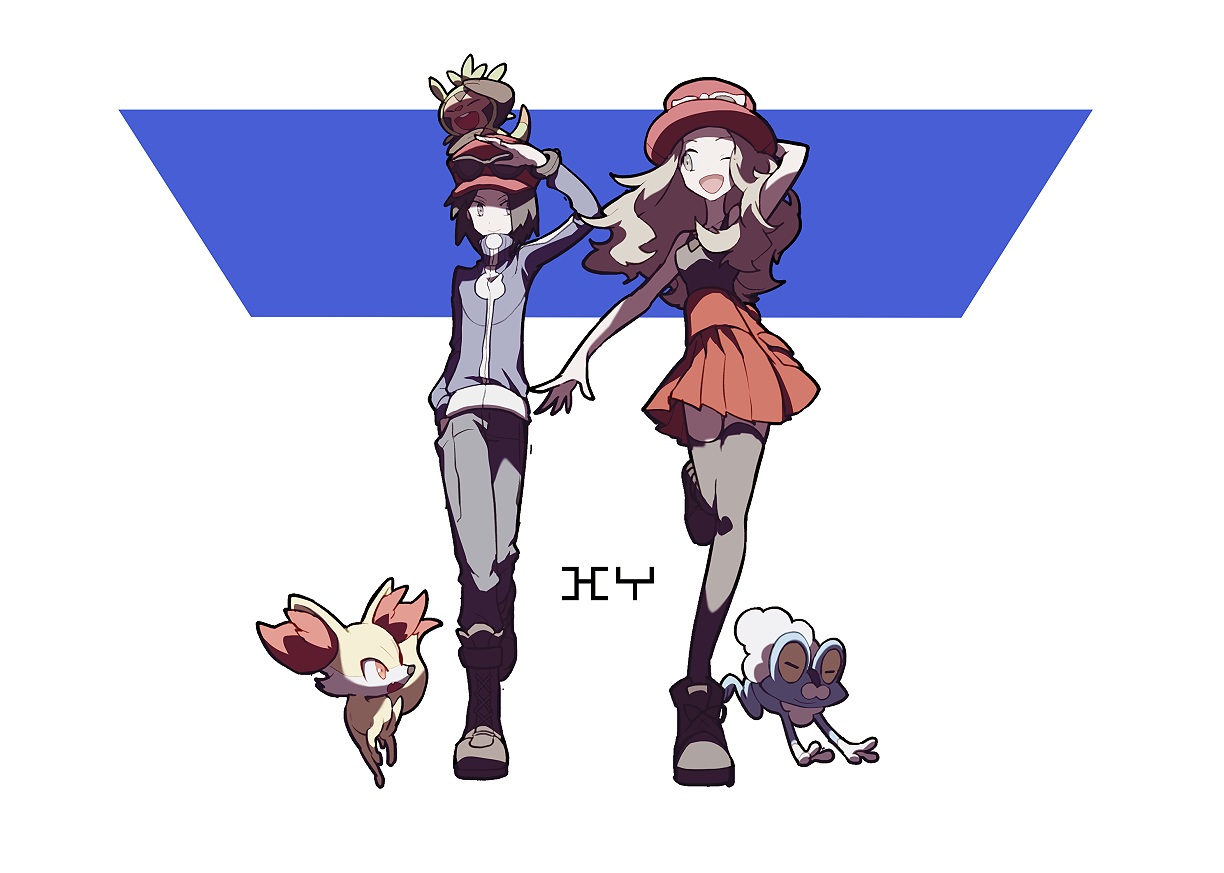 calme_(pokemon), chespin, domu_(hamadura), fennekin, froakie, male, pokemon, serena_(pokemon)