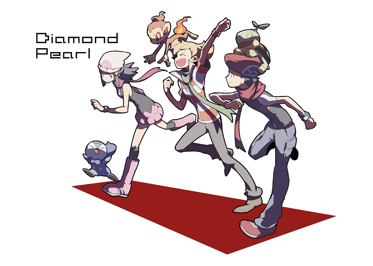 chimchar, domu_(hamadura), hikari_(pokemon), jun_(pokemon), kouki_(pokemon), male, piplup, pokemon, turtwig