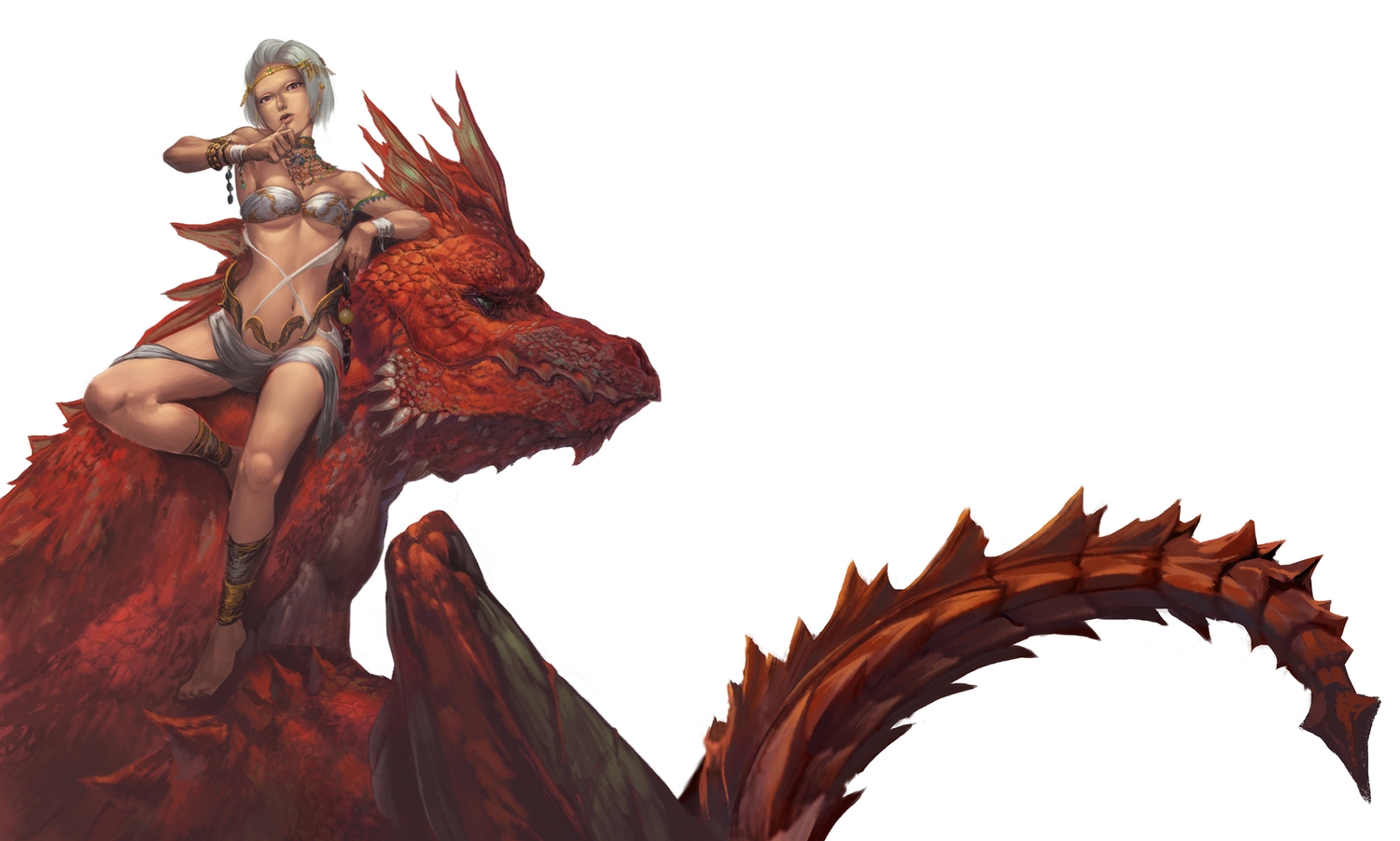 bikini, collar, dragon, headdress, necklace, original, senko_doki, swimsuit