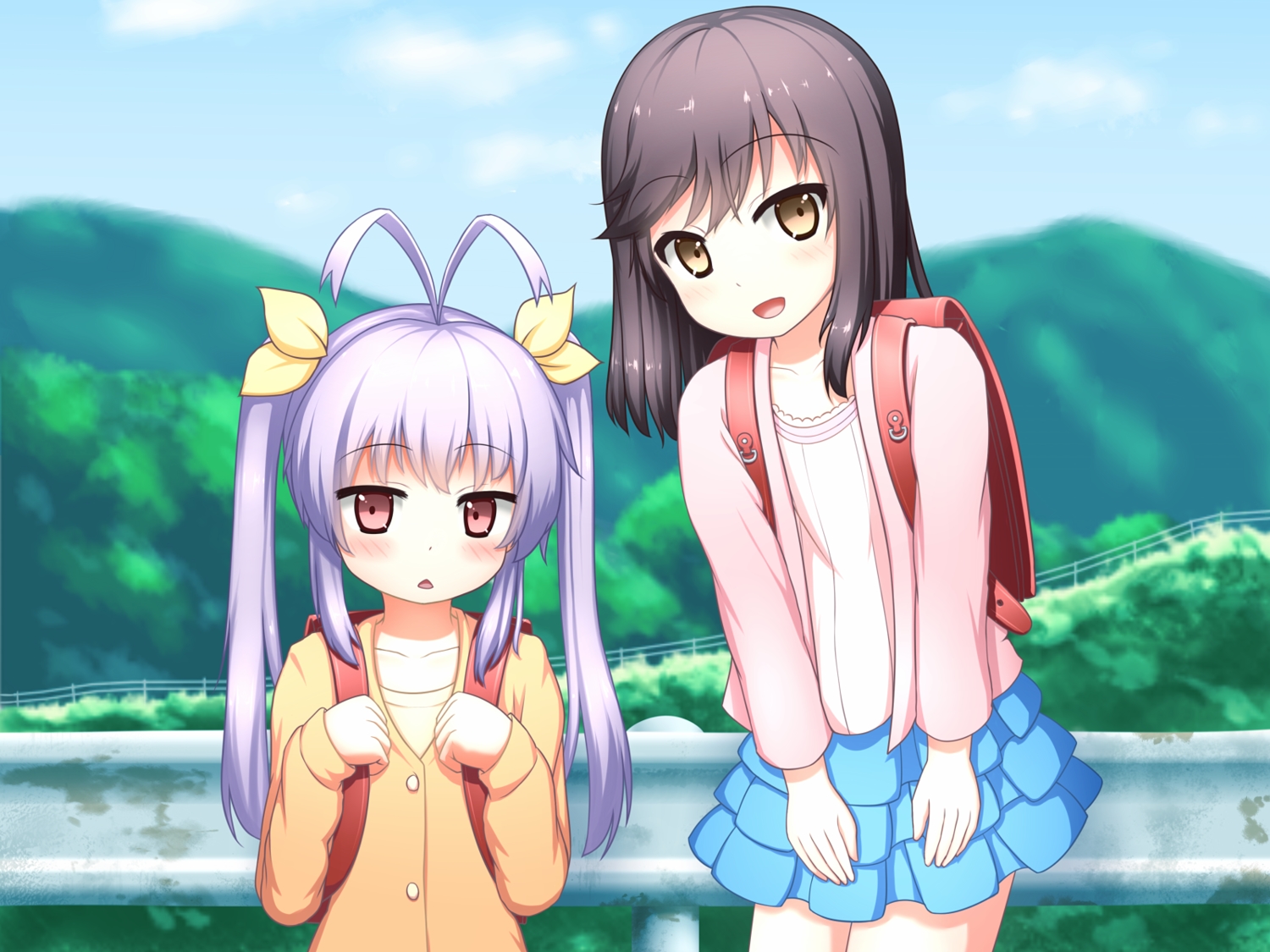2girls, green, ichijou_hotaru, kazumi_(syoki4230), loli, miyauchi_renge, non_non_biyori