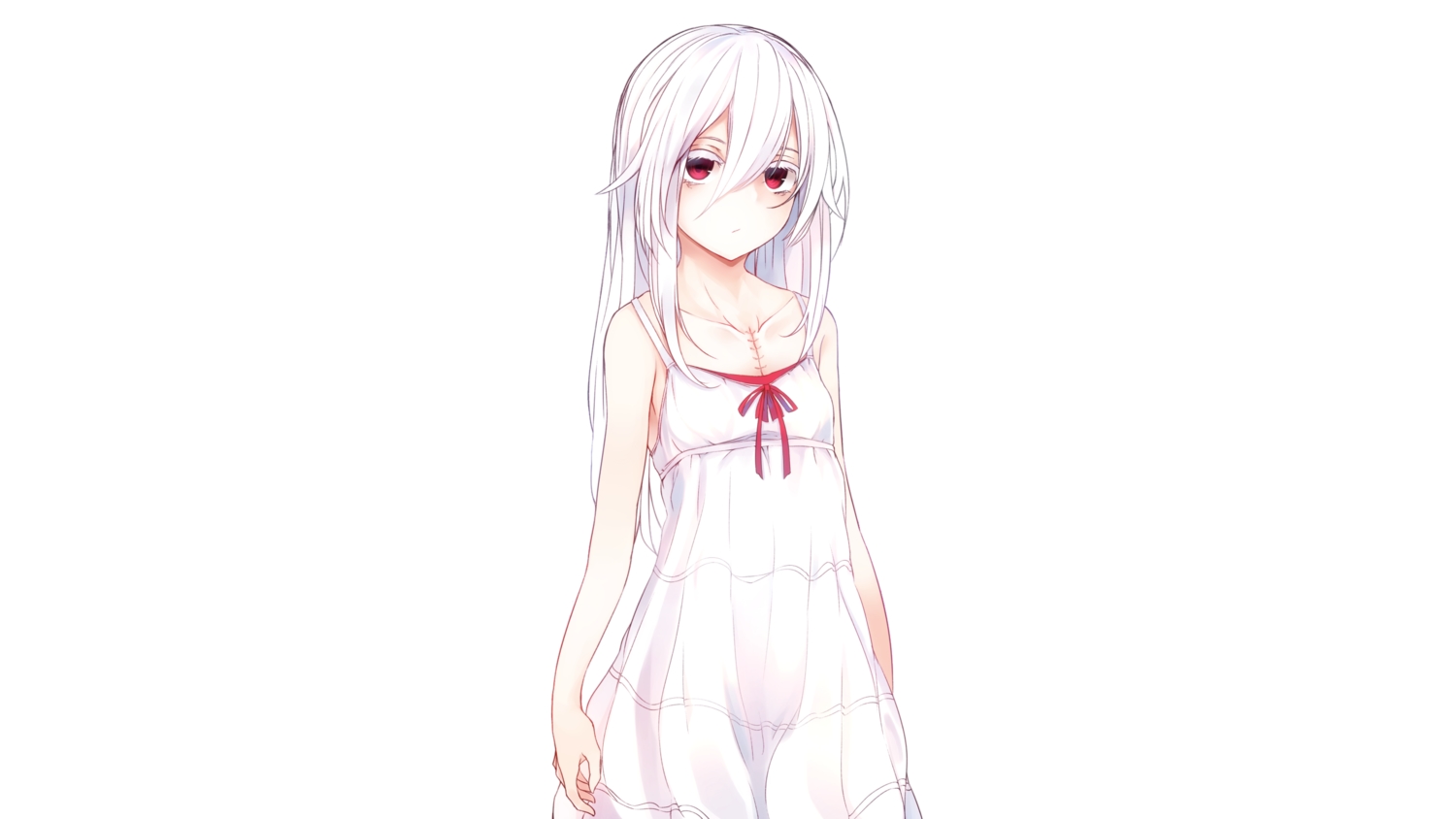 dress, long_hair, original, otokuyou, red_eyes, shiroi_ko_(otokuyou), third-party_edit, white