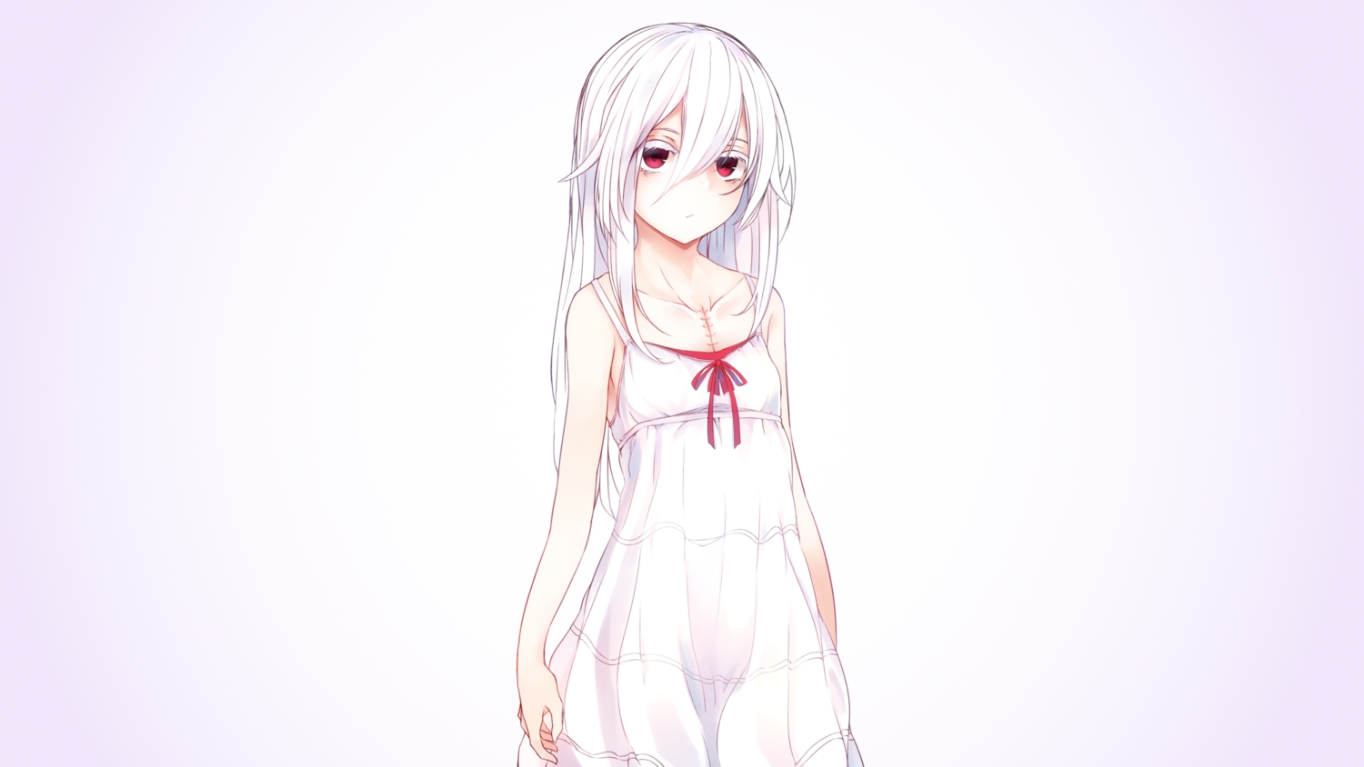 dress, gradient, long_hair, original, otokuyou, red_eyes, shiroi_ko_(otokuyou), third-party_edit