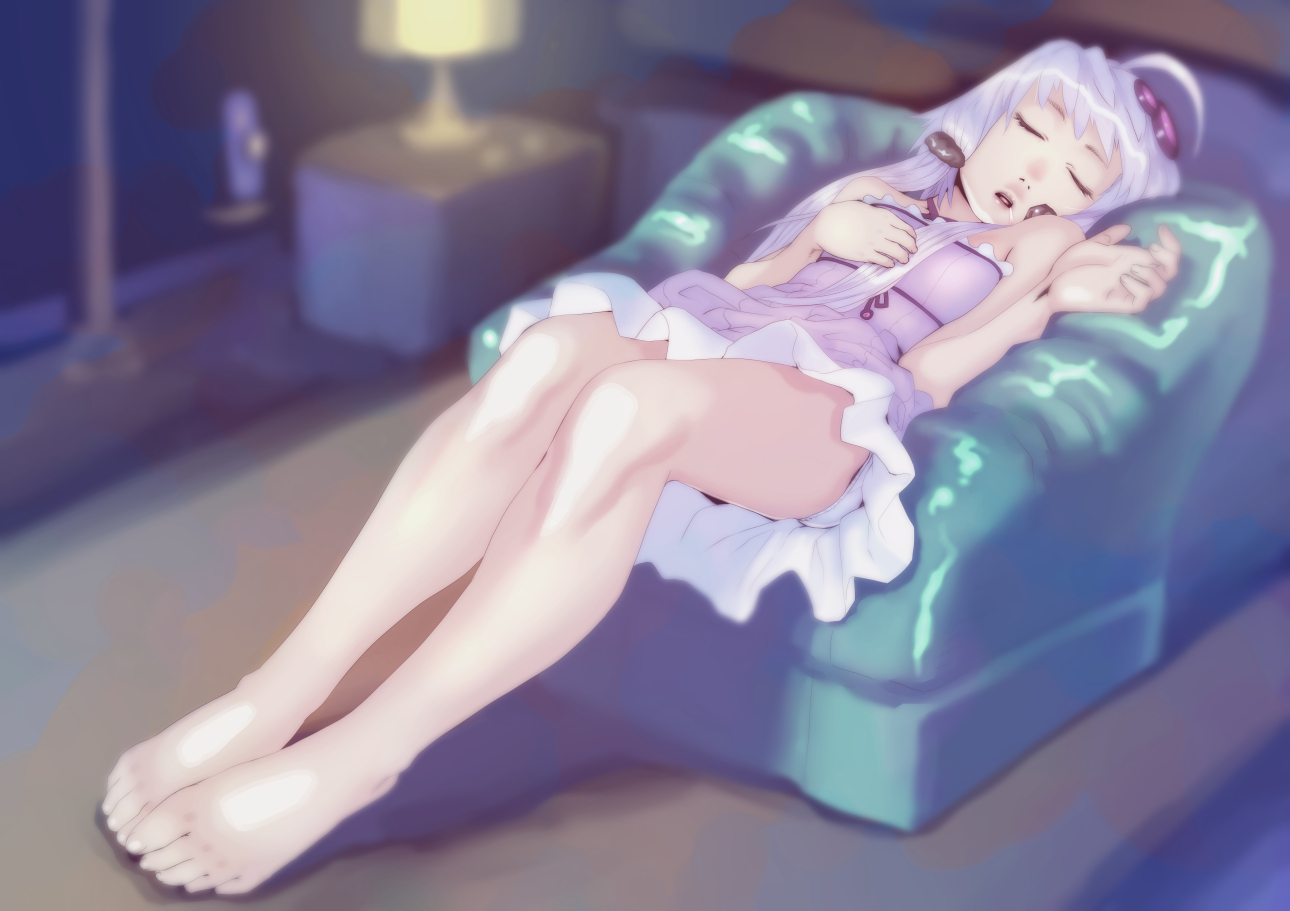 barefoot, dress, panties, sleeping, soon, underwear, vocaloid, voiceroid, yuzuki_yukari
