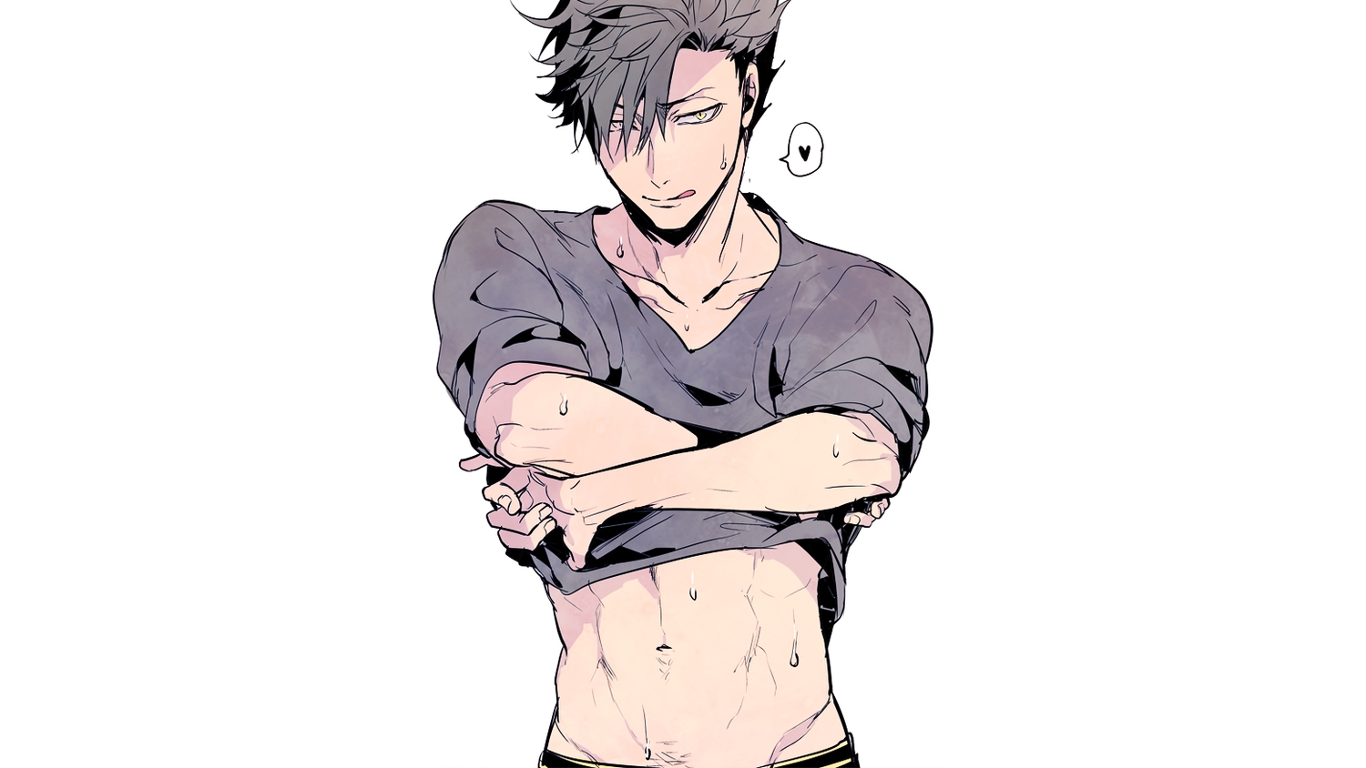 all_male, gray_hair, haikyuu!!, heart, kuroo_tetsuro, male, navel, shirt_lift, short_hair, tagme_(artist)