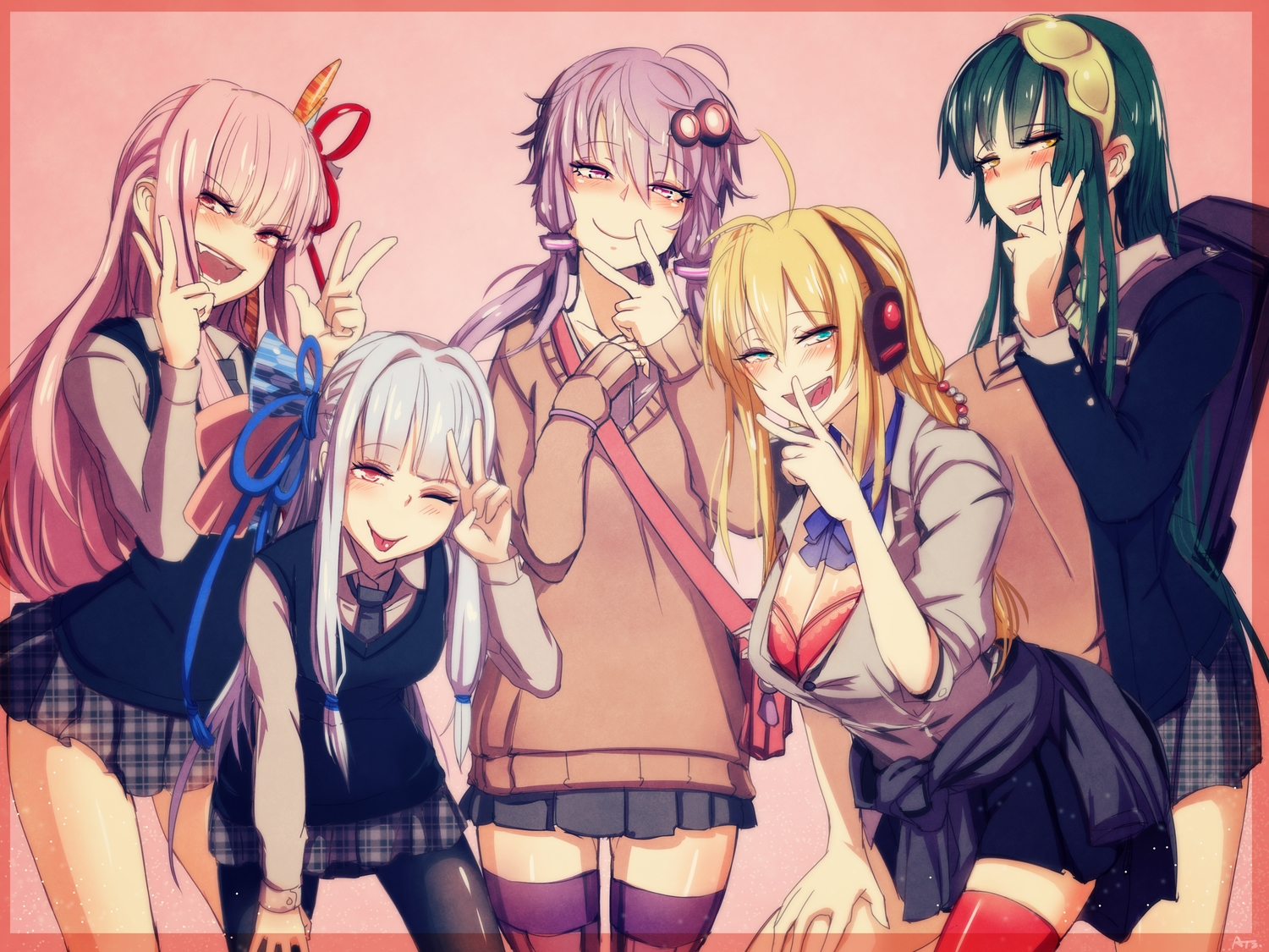 at2., group, kotonoha_akane, kotonoha_aoi, school_uniform, touhoku_zunko, tsurumaki_maki, twins