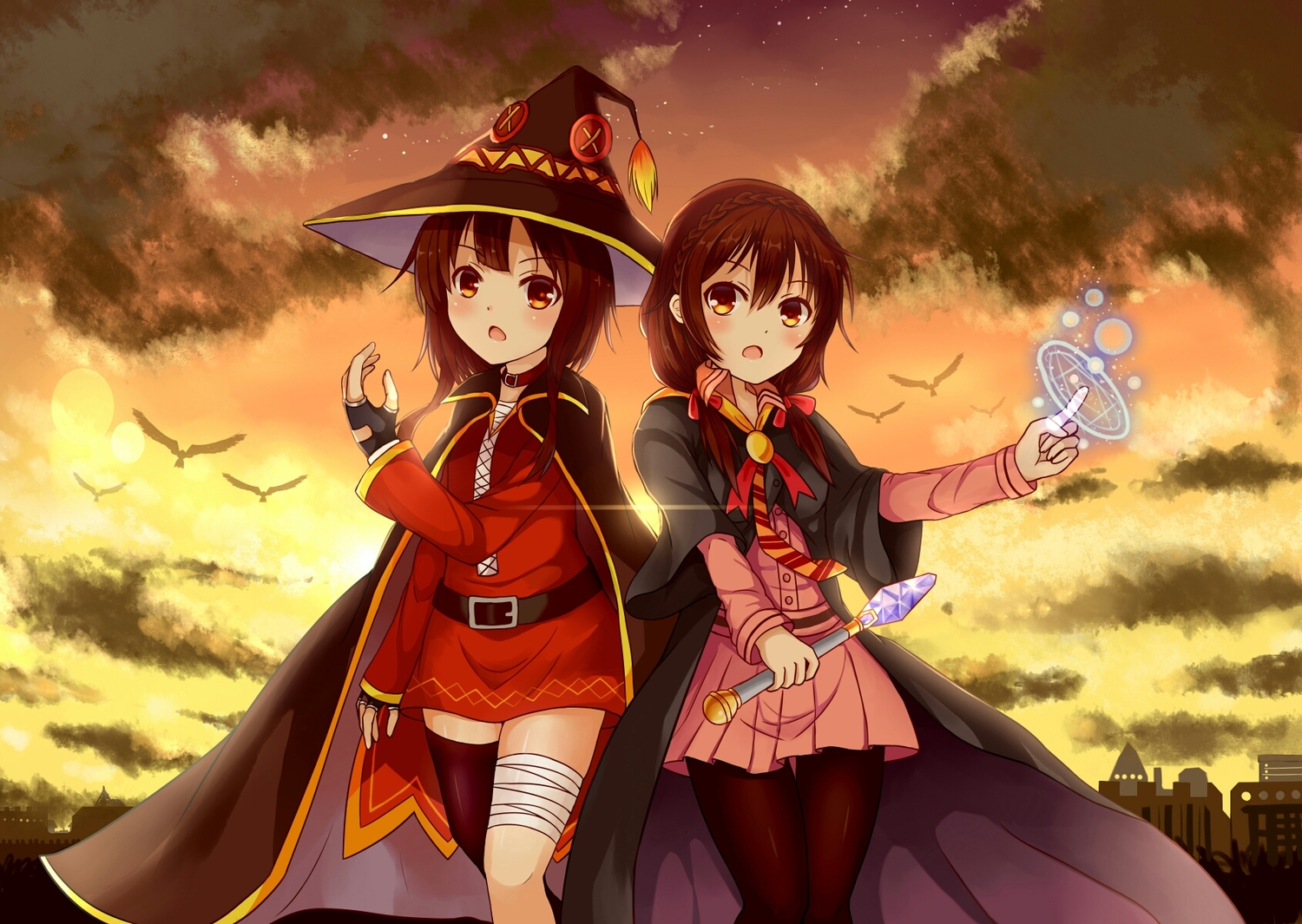2girls, kono_subarashii_sekai_ni_shukufuku_wo!, magic, megumin, tagme_(artist), yunyun_(konosuba)