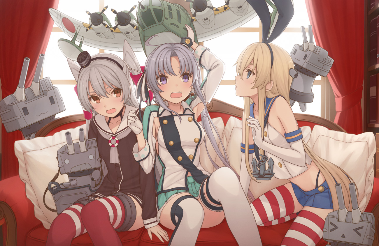 akitsushima_(kancolle), amatsukaze_(kancolle), anthropomorphism, kantai_collection, nananichi, nishikitaitei-chan, rensouhou-chan, rensouhou-kun, shimakaze_(kancolle)