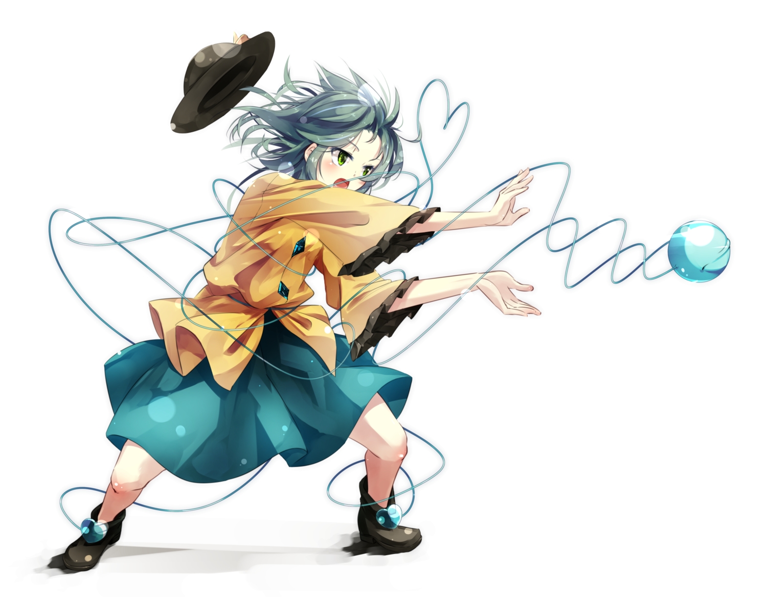 aqua_hair, boots, dragonball, gorilla_(bun0615), green_eyes, hat, komeiji_koishi, parody
