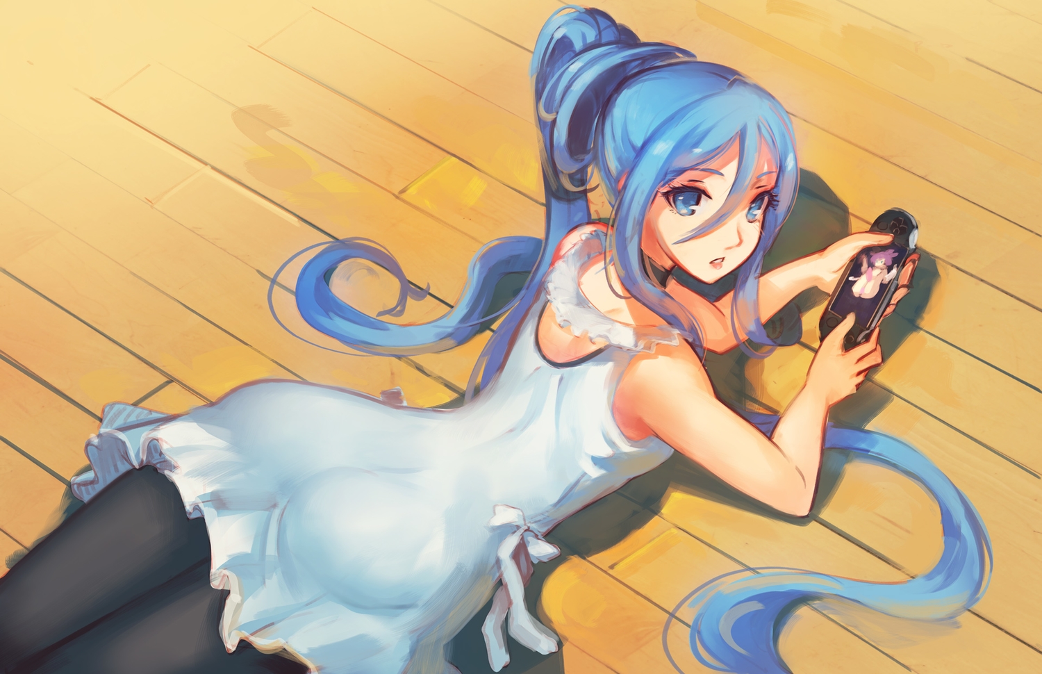anthropomorphism, aoki_hagane_no_arpeggio, aqua_eyes, aqua_hair, ass, choker, doomfest, dress