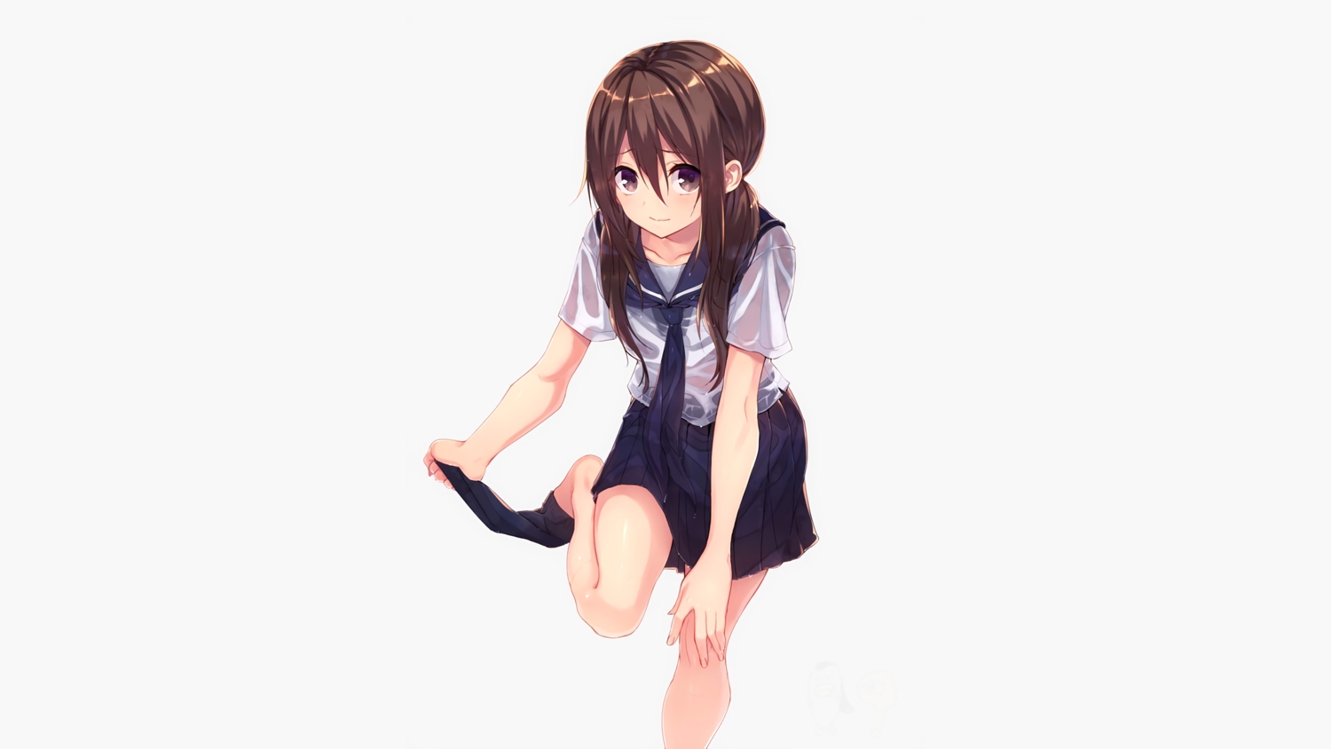 brown_eyes, brown_hair, long_hair, original, school_uniform, stockings, suisen, third-party_edit, tie, twintails, undressing, waifu2x, wet, white