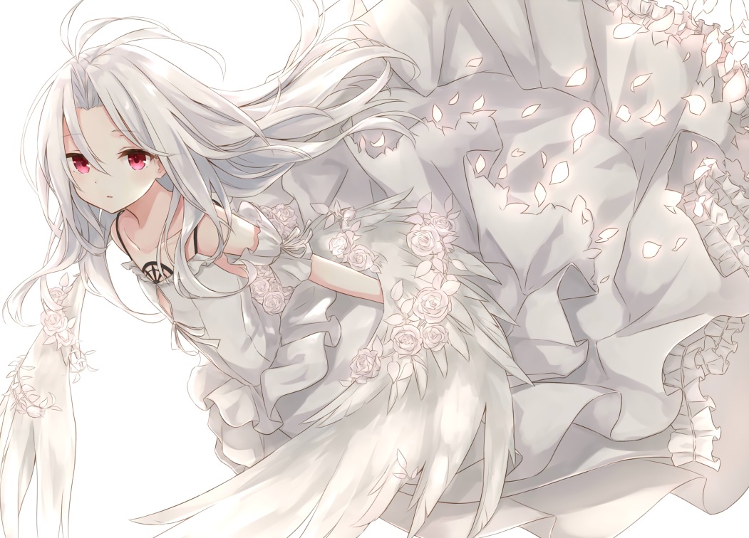 azuuru_(azure0608), dress, long_hair, original, pink_eyes, white_hair, wings