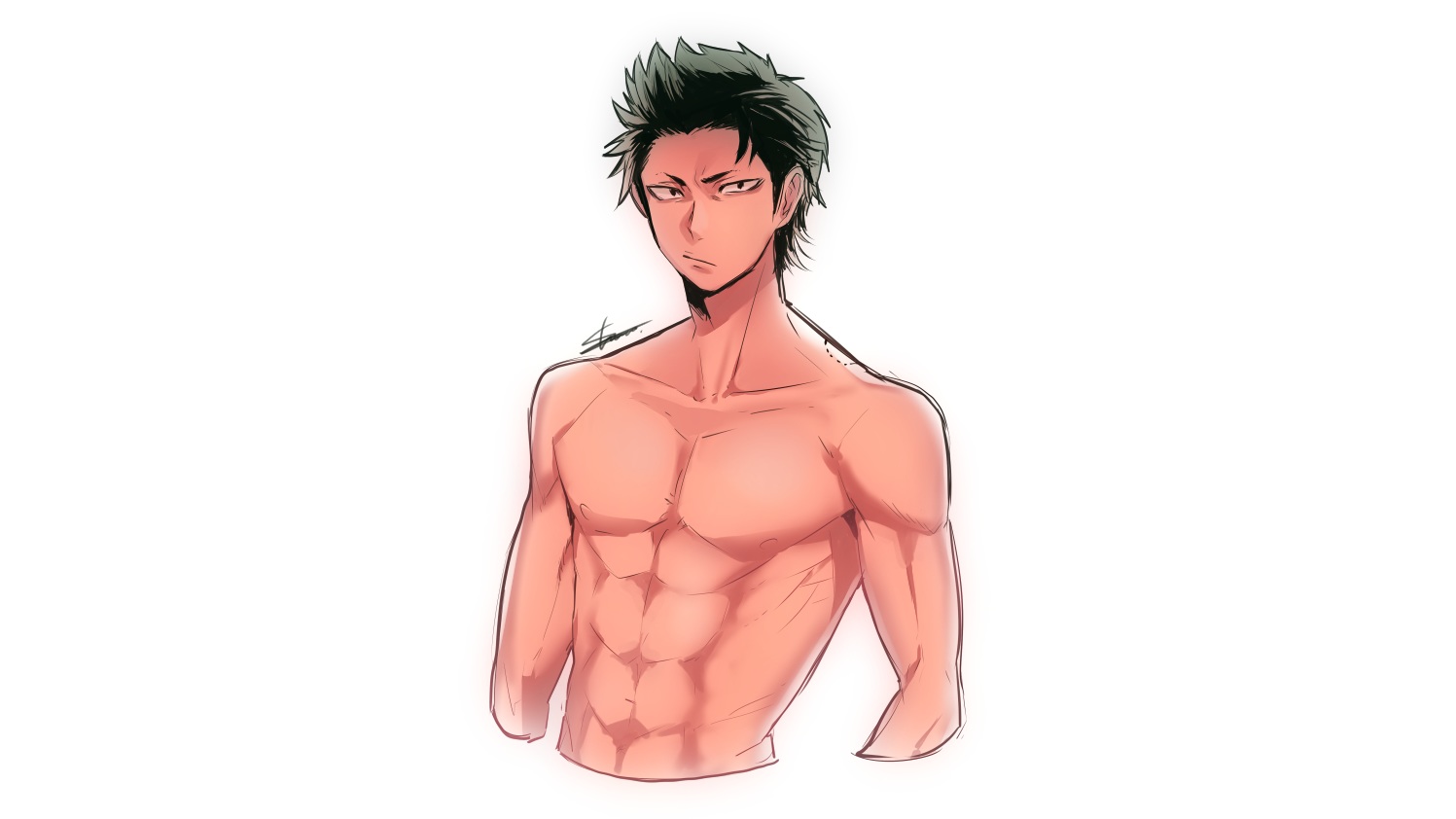 all_male, black_hair, diamond_no_ace, kuramochi_youichi, male, shocochample, short_hair, signed, topless, white