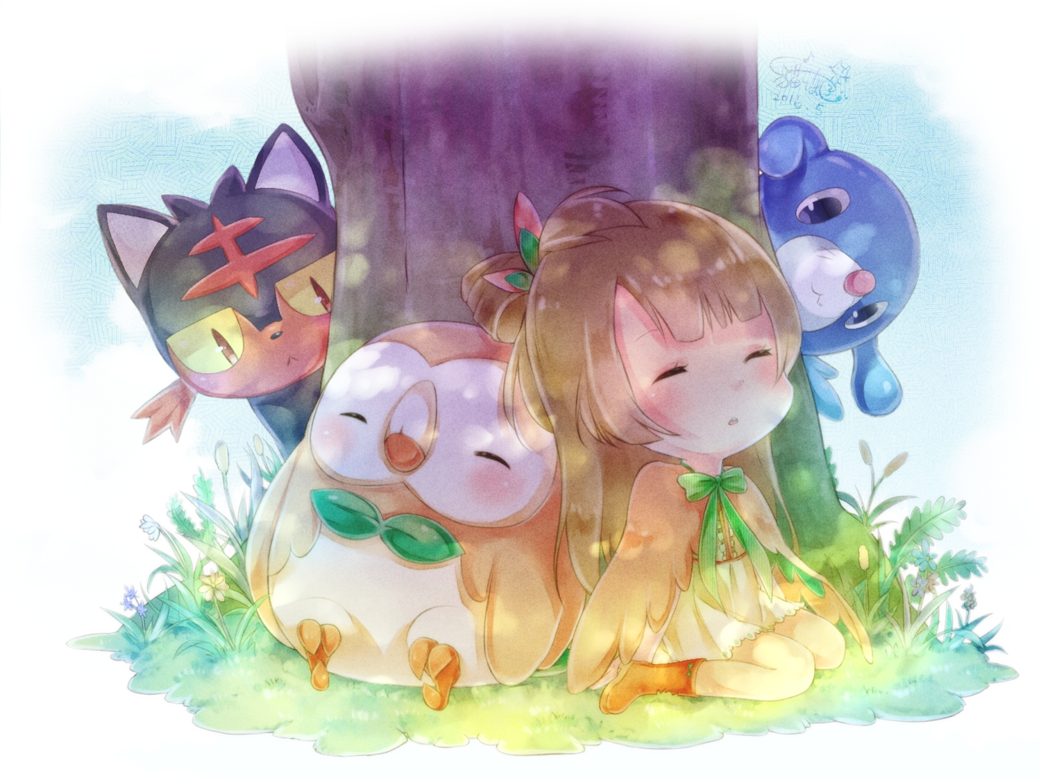 cosplay, crossover, litten, love_live!_school_idol_project, mao_yuzi, minami_kotori, pokemon, popplio