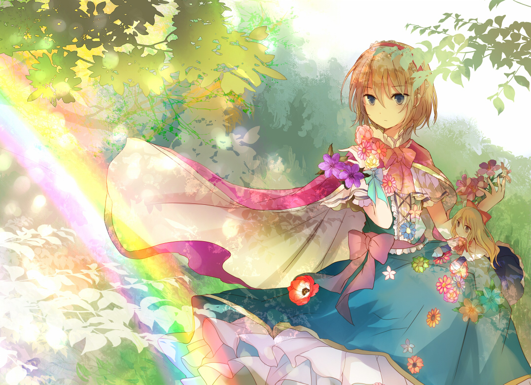 aliasing, alice_margatroid, blonde_hair, blue_eyes, bow, cape, doll, dress
