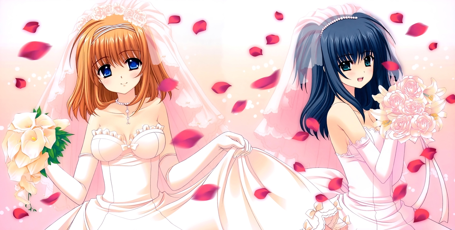2girls, breasts, cleavage, dress, fuyou_kaede, navel, nishimata_aoi, shuffle