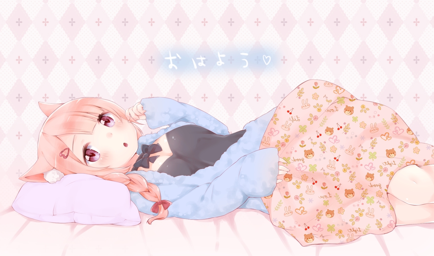 animal_ears, azuki_(krps-hano), blush, bow, braids, breasts, catgirl, choker