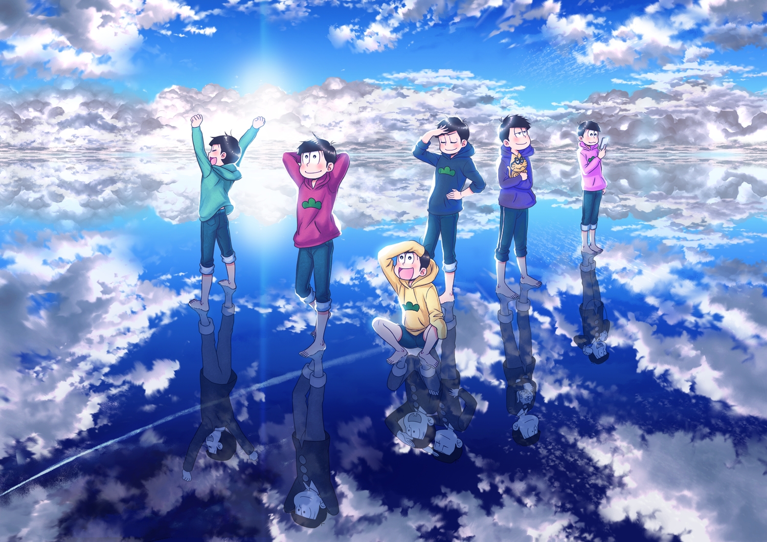 all_male, clouds, male, matsuno_choromatsu, matsuno_ichimatsu, matsuno_juushimatsu, matsuno_karamatsu, matsuno_osomatsu