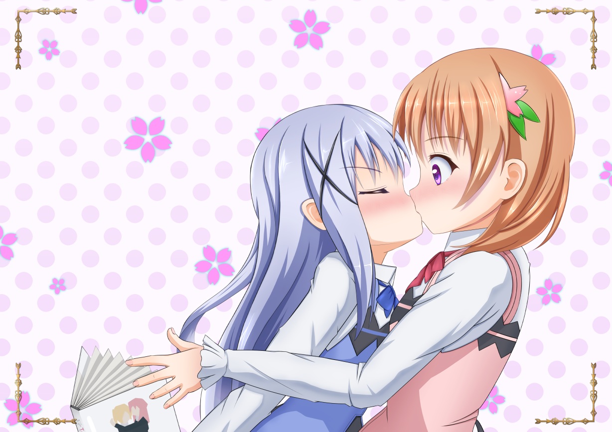 2girls, aliasing, aneten, blush, book, gochuumon_wa_usagi_desu_ka?, hoto_cocoa, kafuu_chino