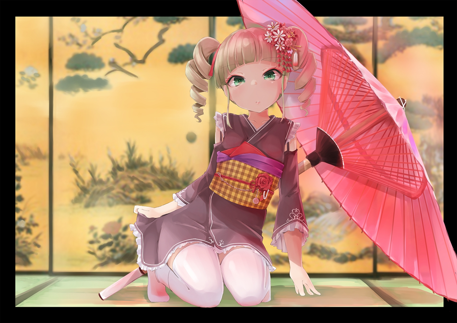 aikatsu!, blonde_hair, funyariko, green_eyes, japanese_clothes, lolita_fashion, thighhighs, toudou_yurika