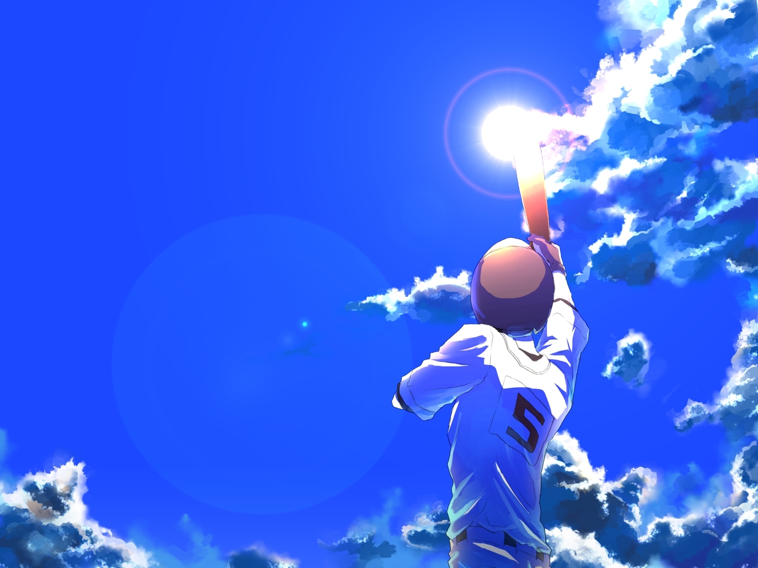 all_male, baseball, baseball_bat, clouds, gym_uniform, hat, male, ookiku_furikabutte