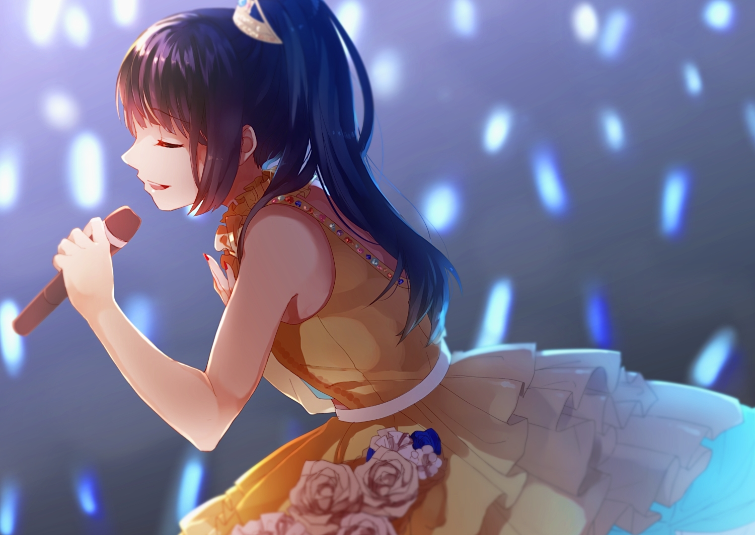 dress, microphone, mizuki_nana, original, ponytail, tsubura