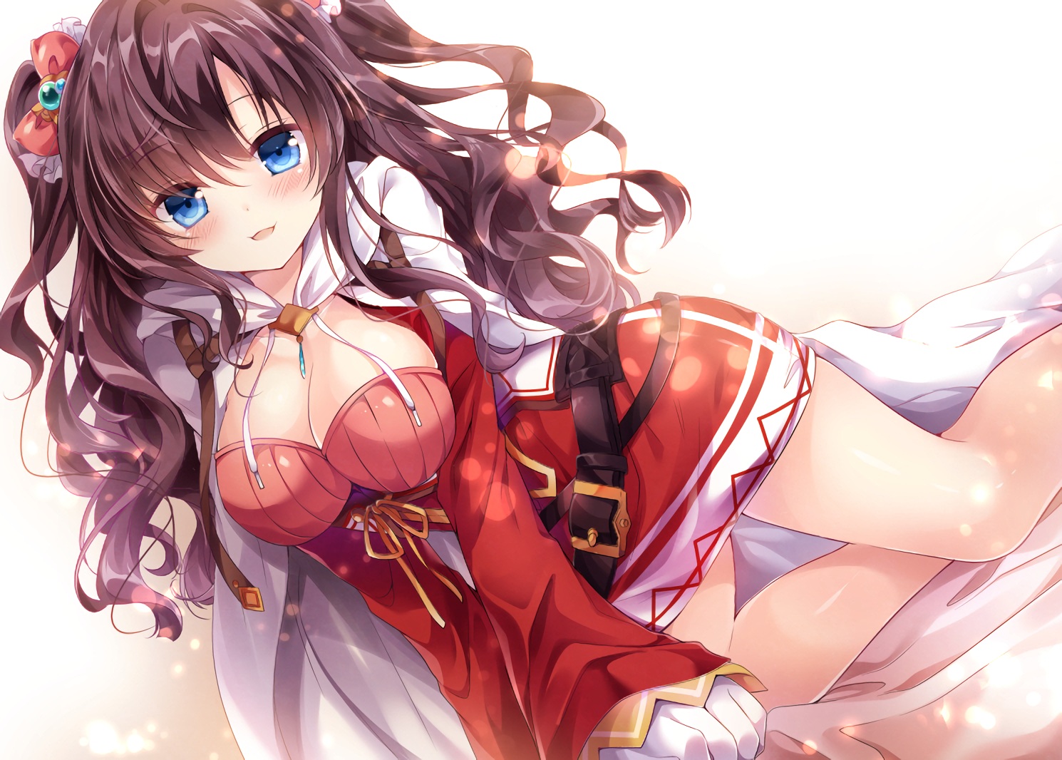 blue_eyes, blush, bow, breasts, brown_hair, dress, ichinose_shiki, idolmaster, idolmaster_cinderella_girls, long_hair, nogi_takayoshi, ribbons, skirt, twintails, waifu2x
