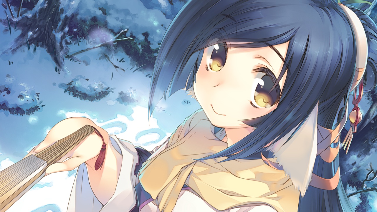 amazuyu_tatsuki, black_hair, close, game_cg, japanese_clothes, kuon_(utawarerumono), long_hair, snow
