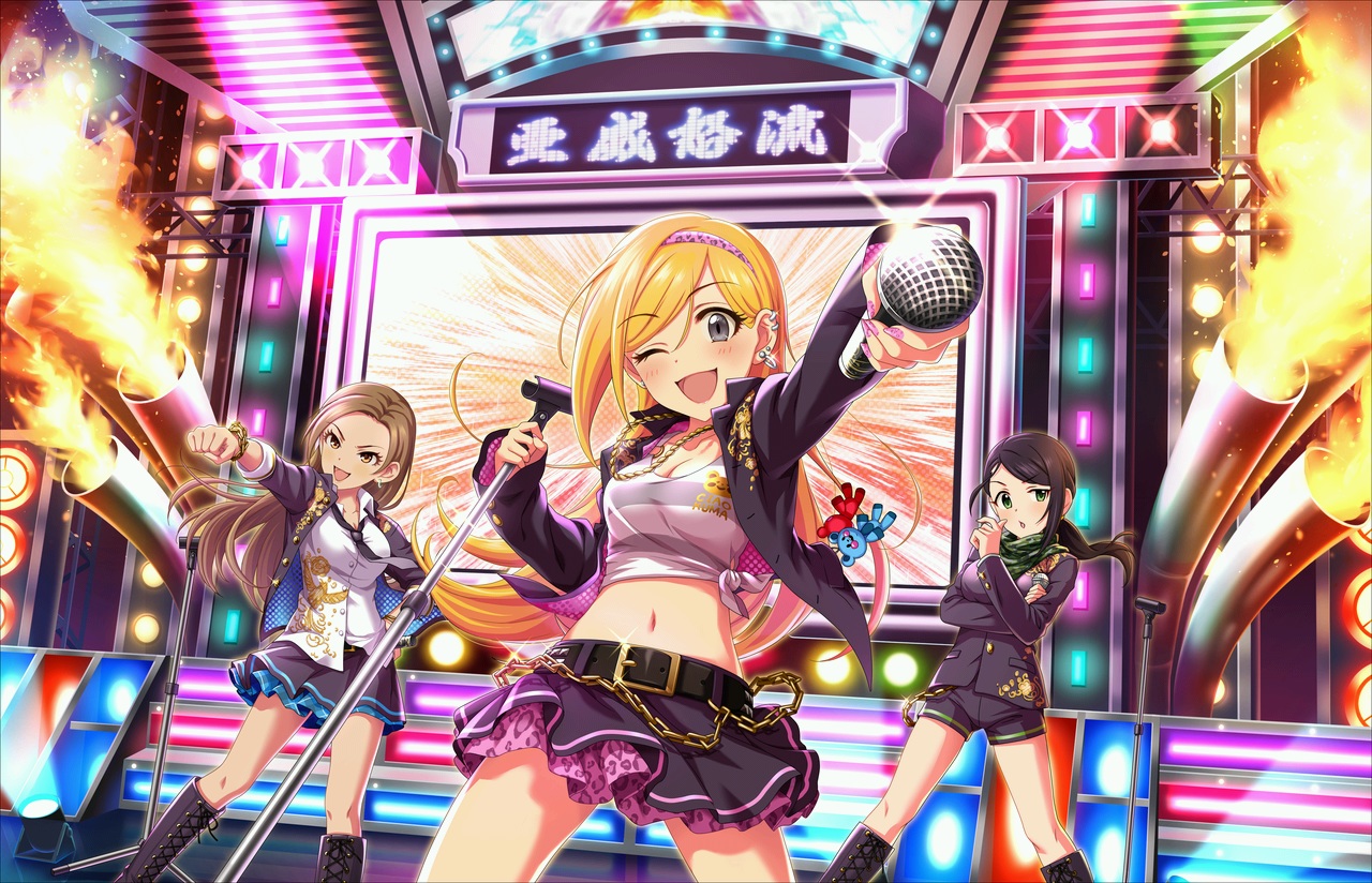 annin_doufu, black_eyes, blonde_hair, boots, bow, brown_eyes, brown_hair, chain